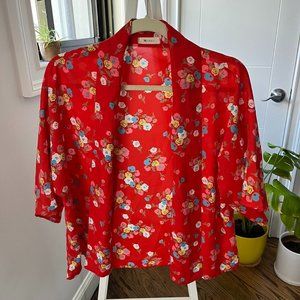 Everly | Red floral short kimono